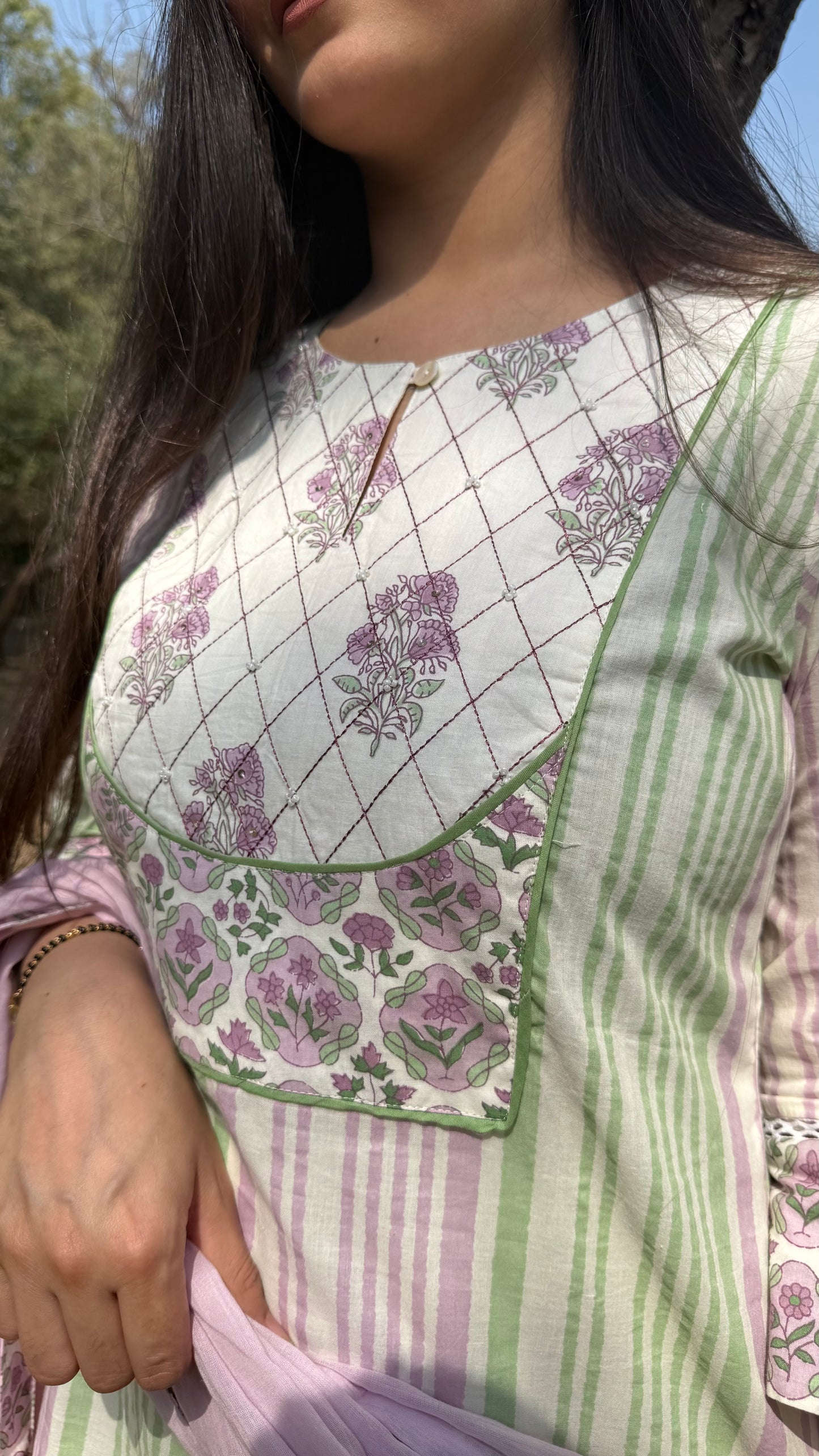 Komal Cream Lilac Cotton Suit