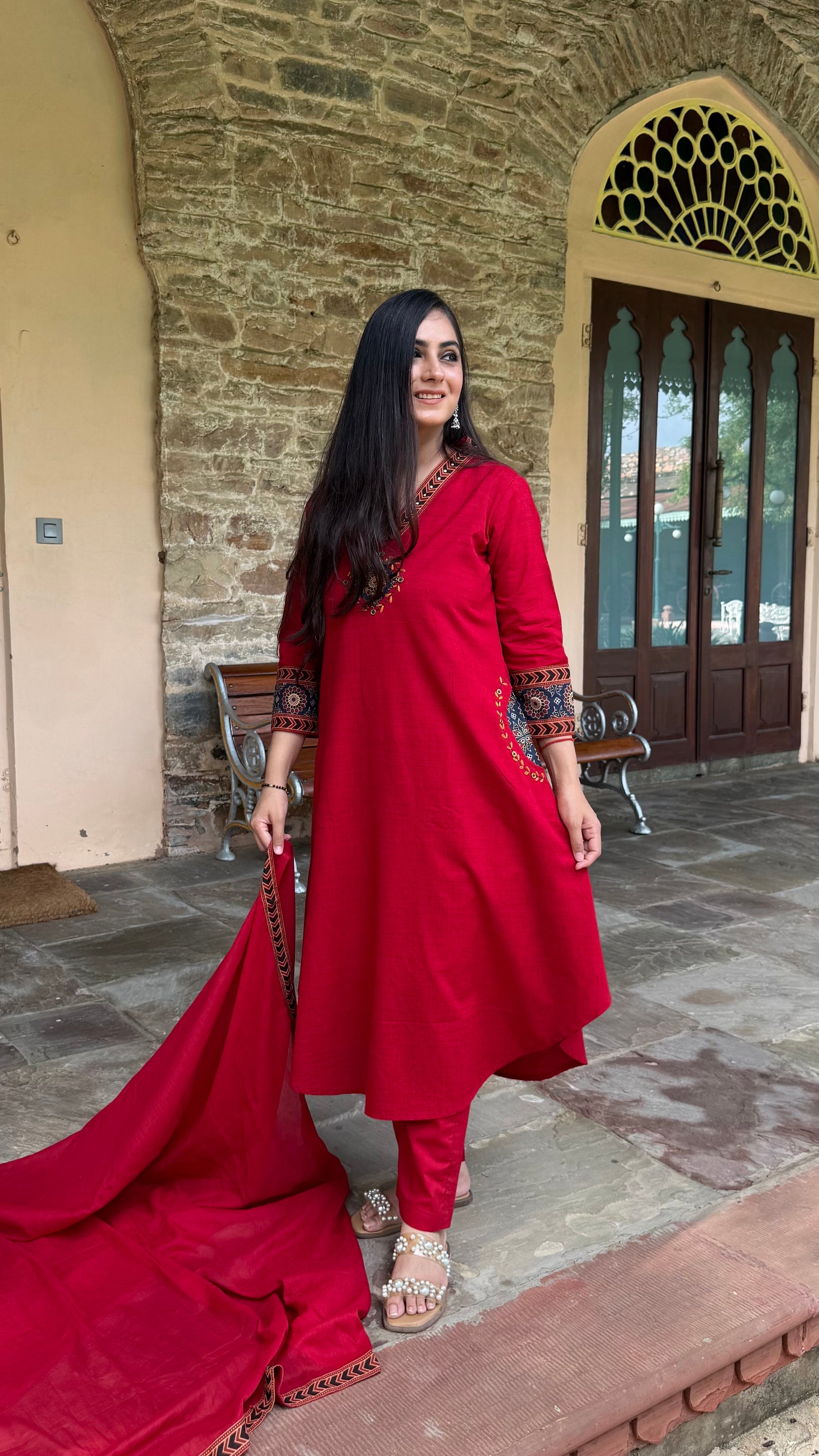 Anika Red Patchwork Suit Set