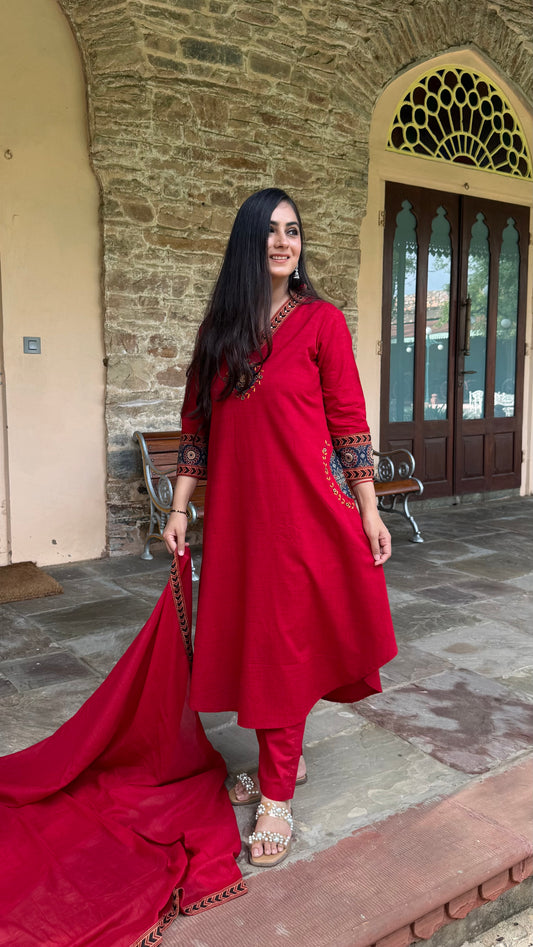 Anika Red Patchwork Suit Set