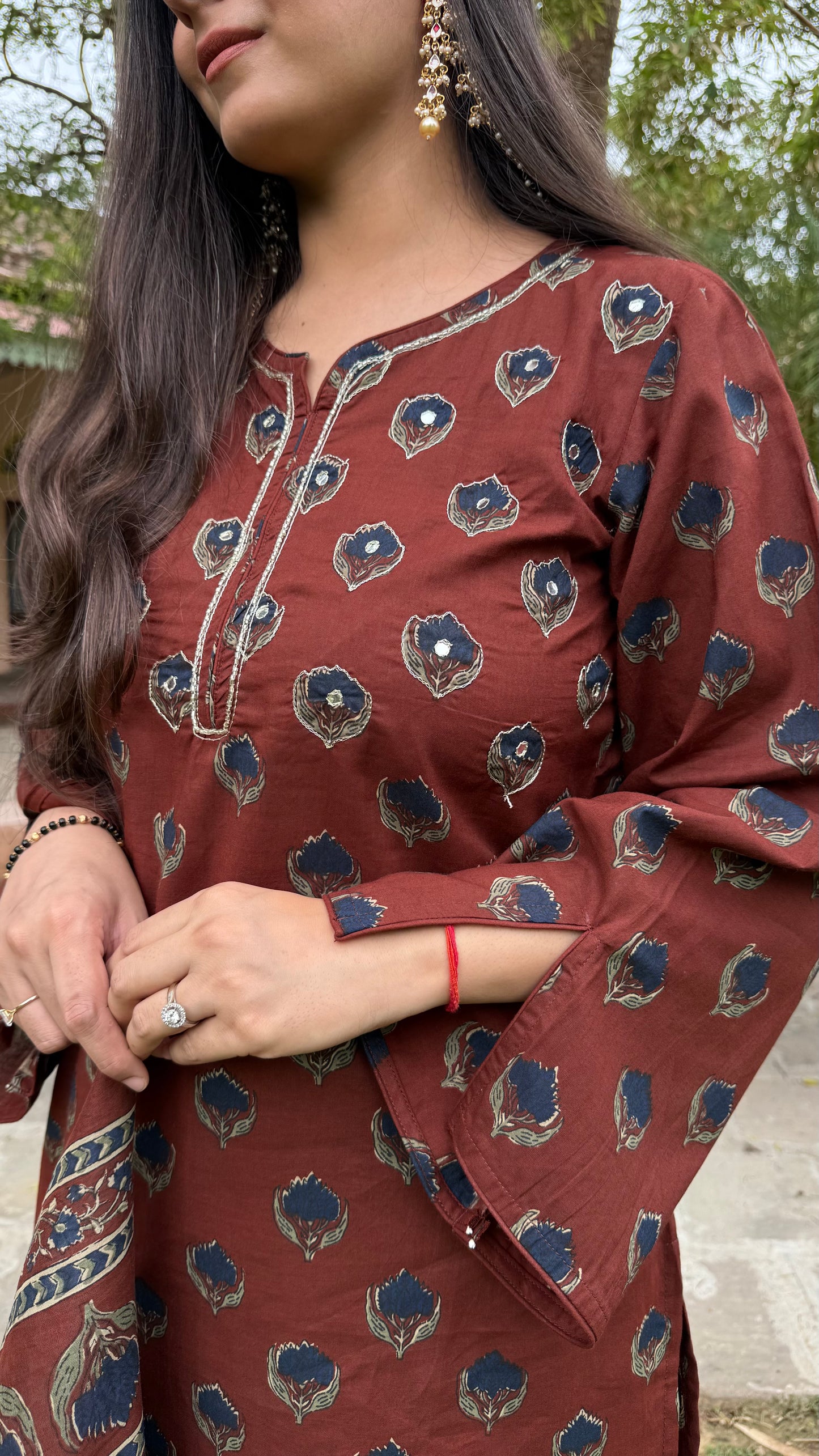 Earthy Rust Floral Farshi Suit