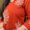 Orange Floral Embroidered Suit Set