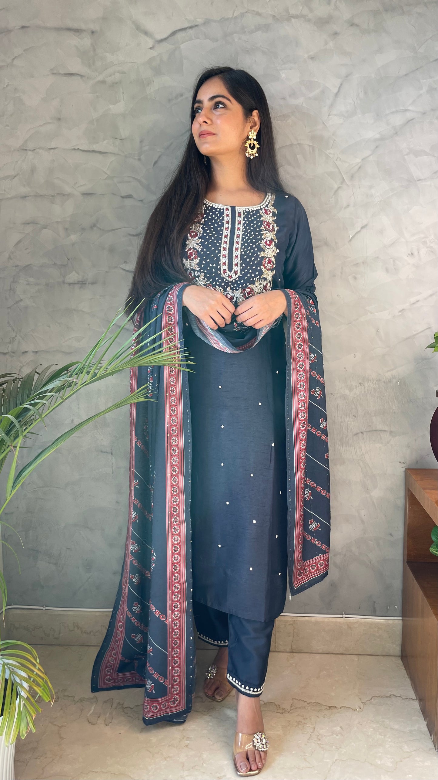 Sana Blue Hand Embroidered Suit