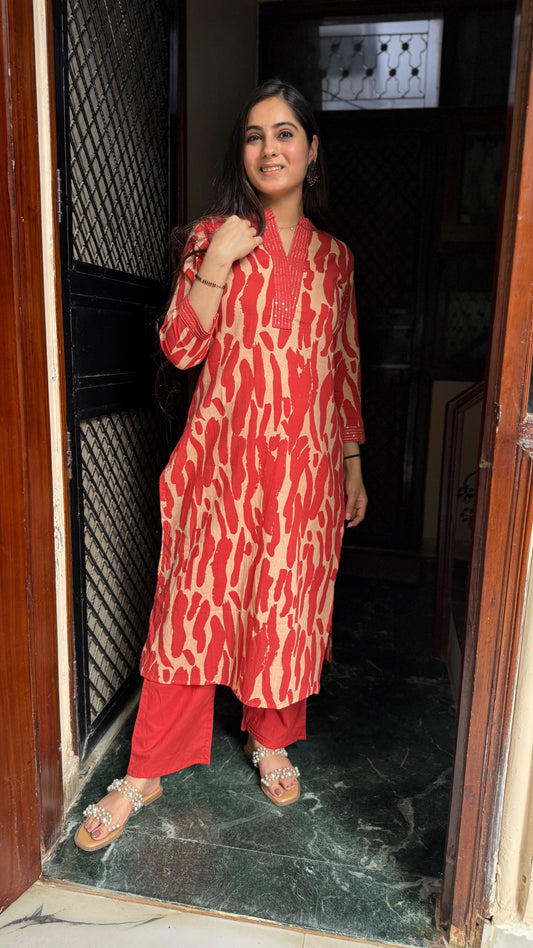 Nidhi Brick Red Kurta Pant Set