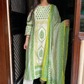 Meena Cream Green Cotton Suit