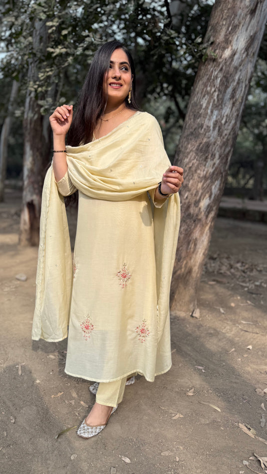 Isha Ivory Mul Chanderi A-Line Suit
