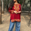 Ayesha Cherry Red Phiran Embroidered Top