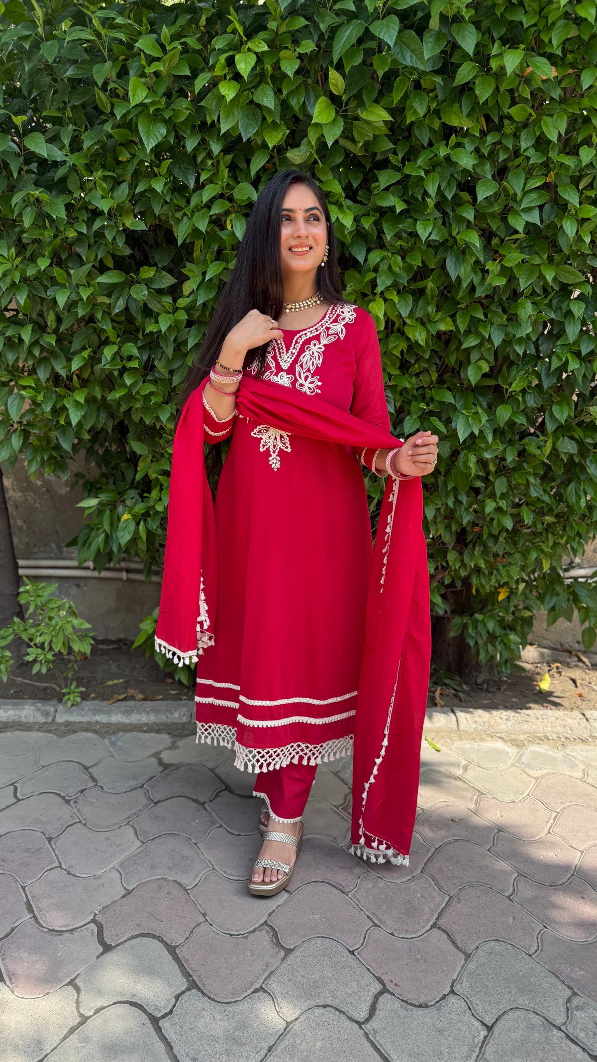 Tara Red Embroidered Suit