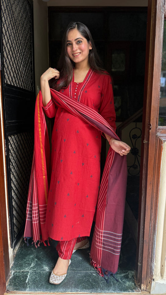 Neha Red Handloom Suit