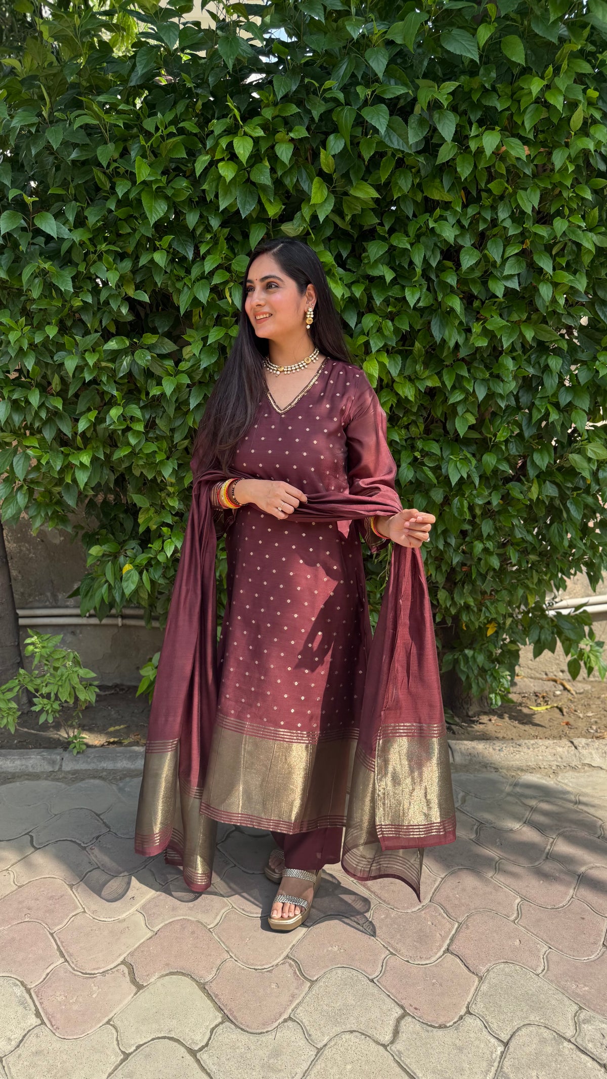 Diya Wine Chanderi Suit