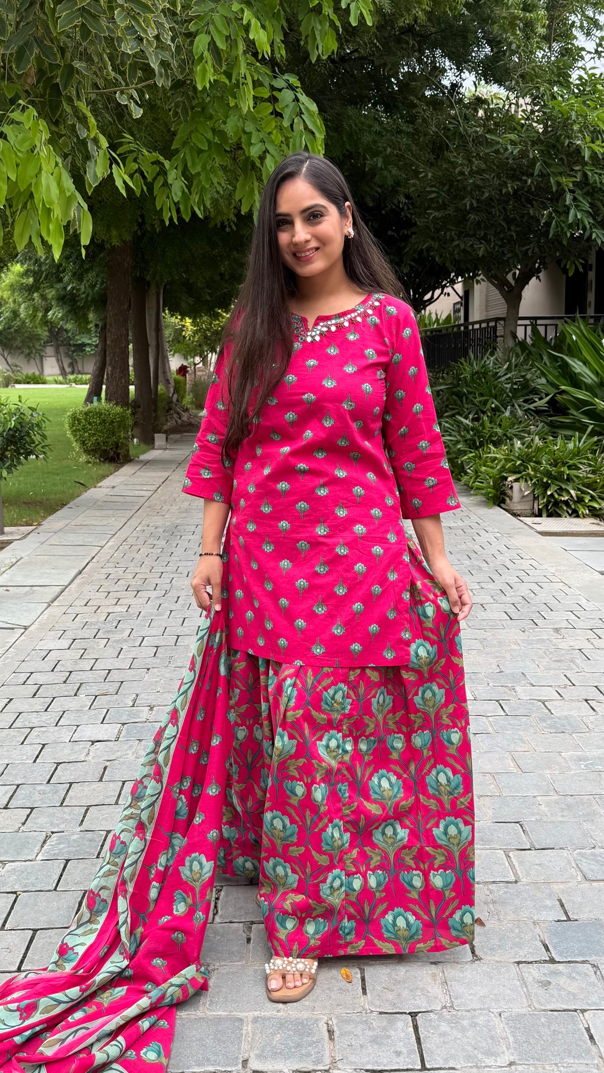 Manya Pink Floral Sharara Suit