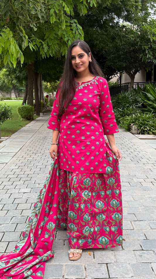 Manya Pink Floral Sharara Suit