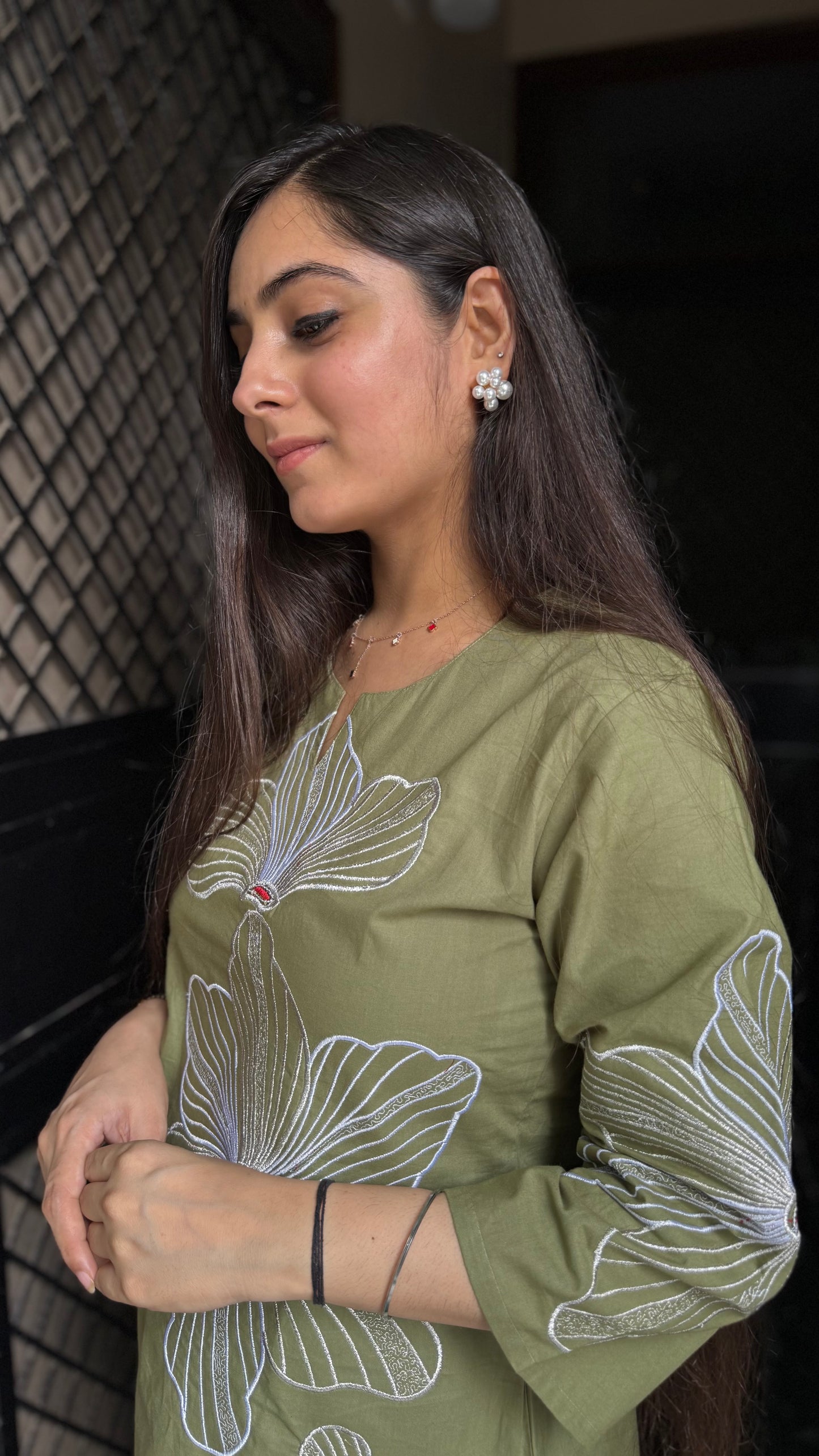 Naina Olive Green Embroidered Coord Set