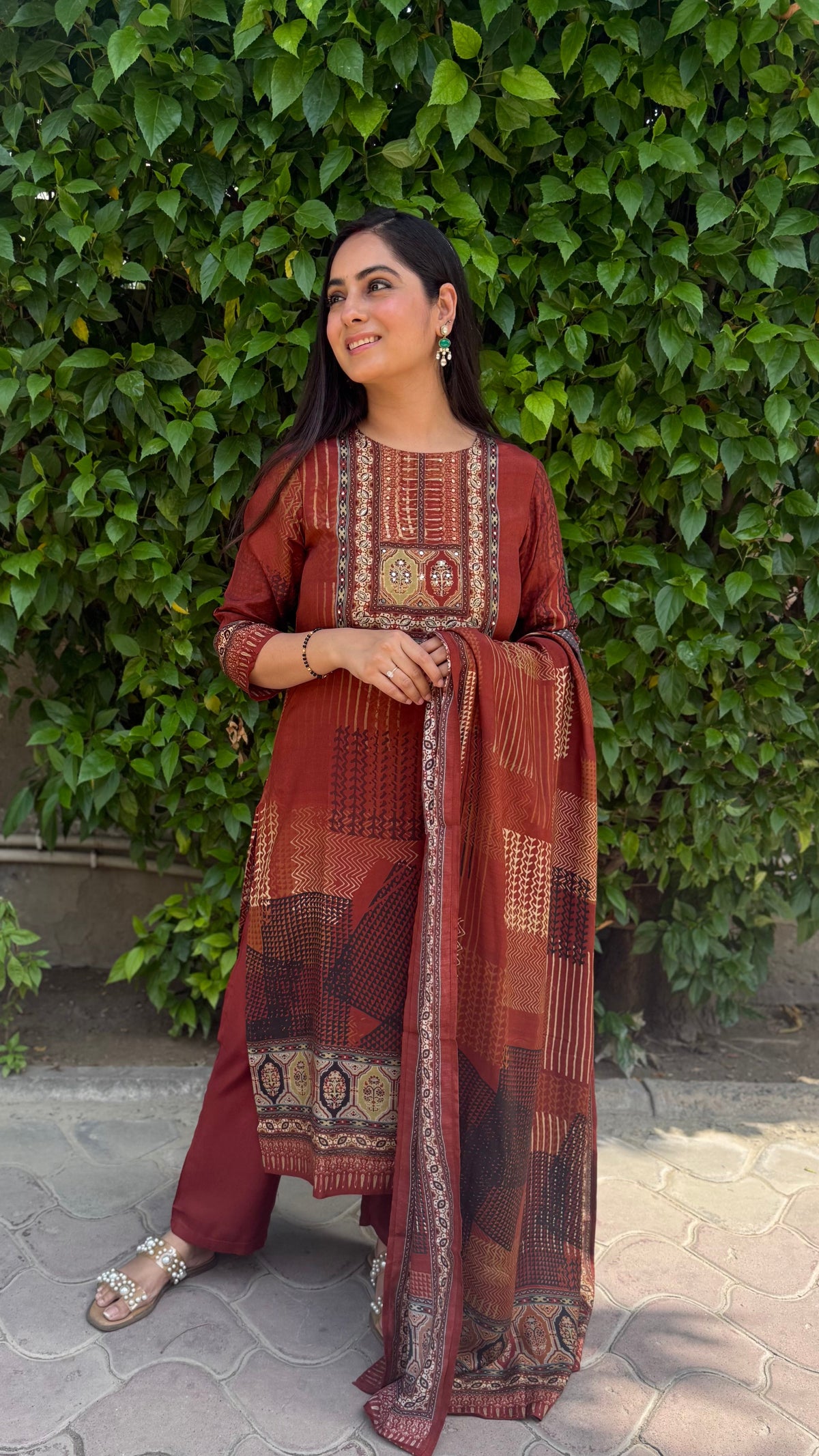 Reet Rust Patchwork Print Suit