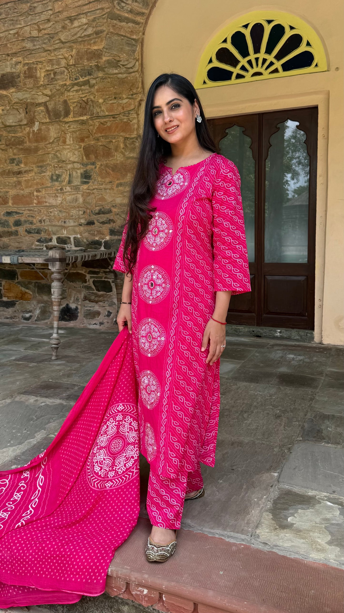 Pink Bandhej Suit Set