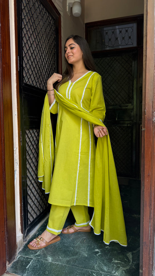 Swati Lime Green Lace Suit