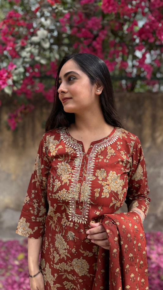 Anushka Rust Cotton Suit