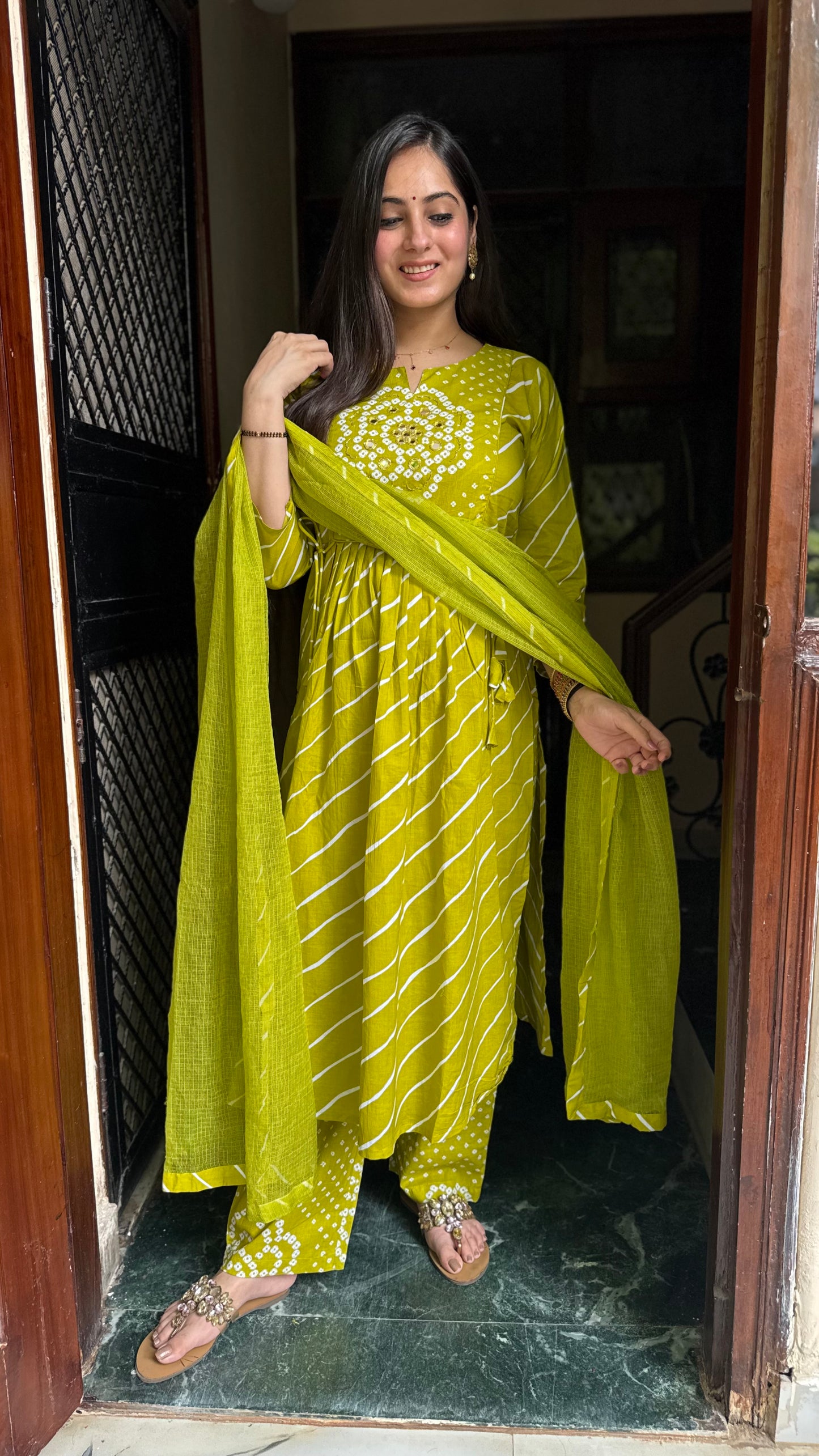 Richa Parrot Green Bandhej Suit