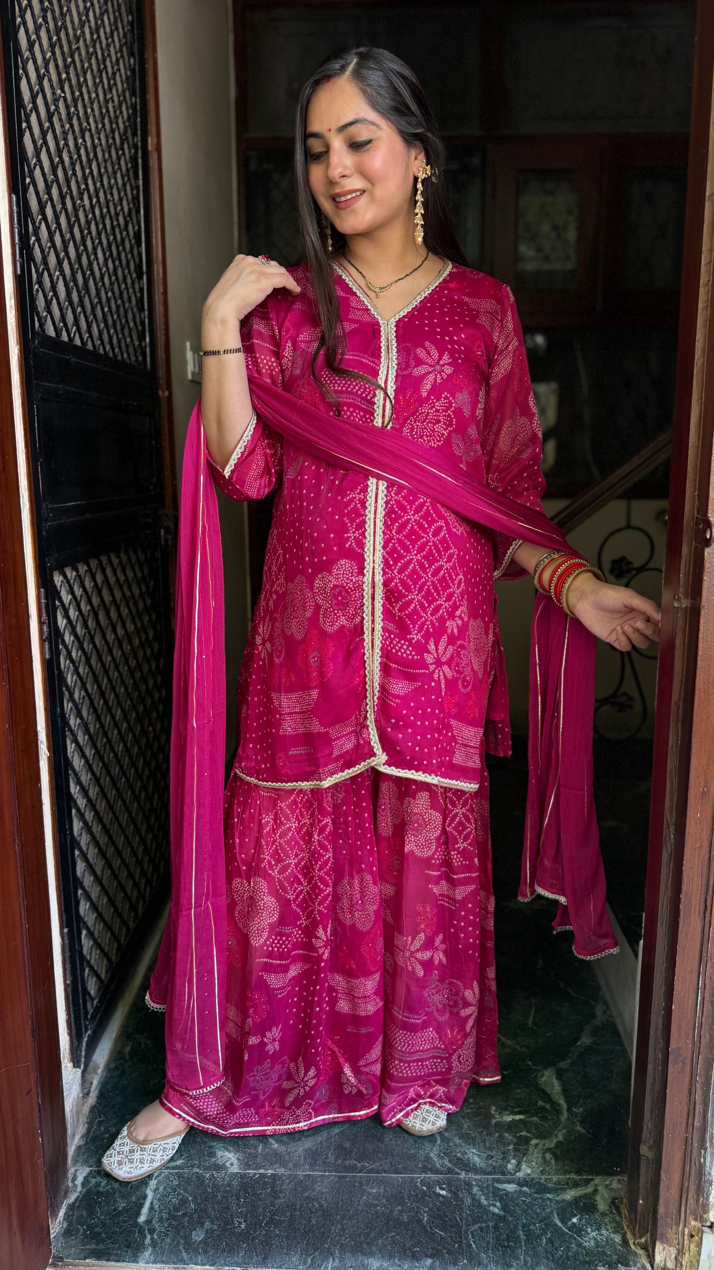 Fiza Pink Chinnon Garara Suit