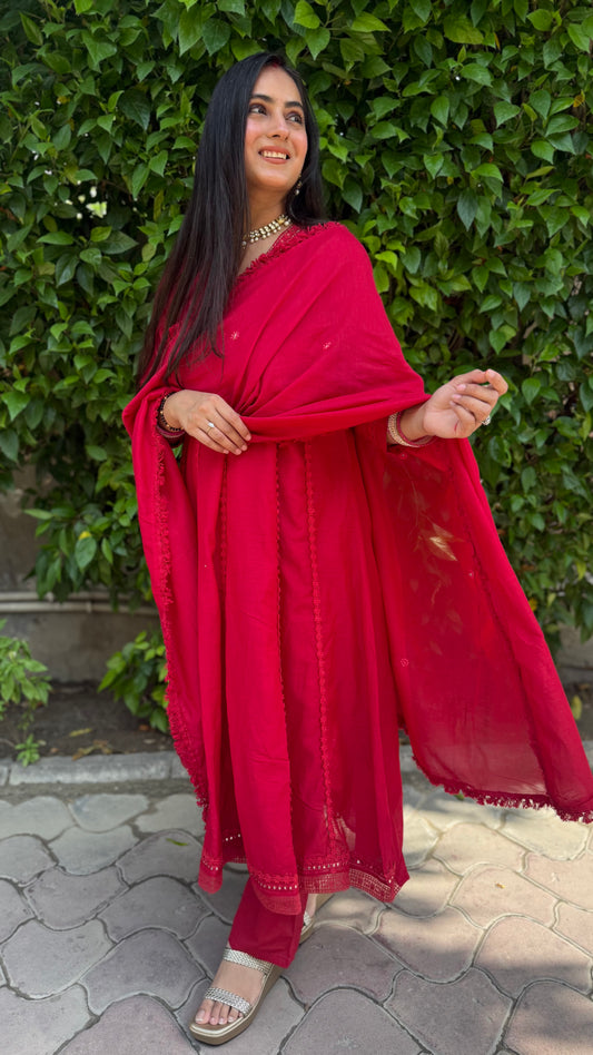 Nia Ruby Red Anarkali Suit