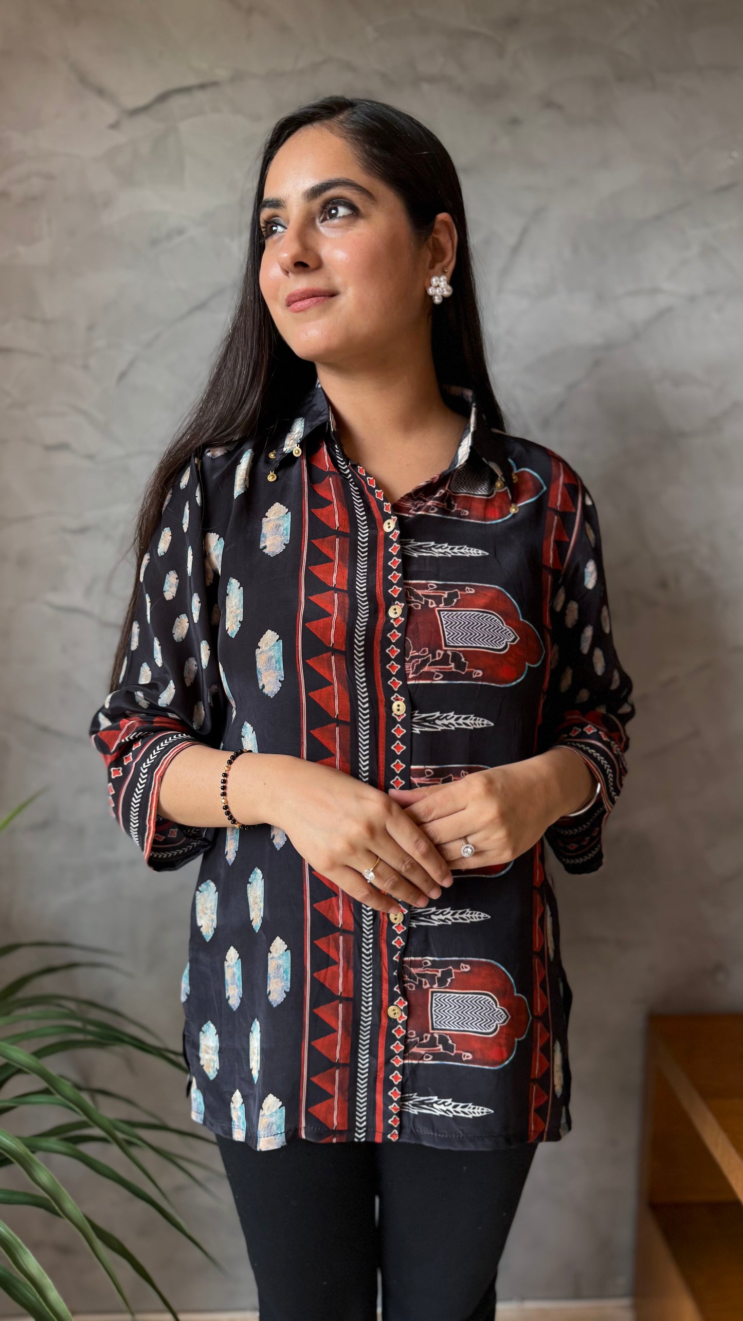 Midnight Printed Button-Down Top