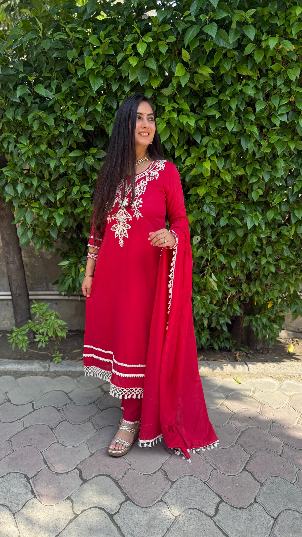 Tara Red Embroidered Suit