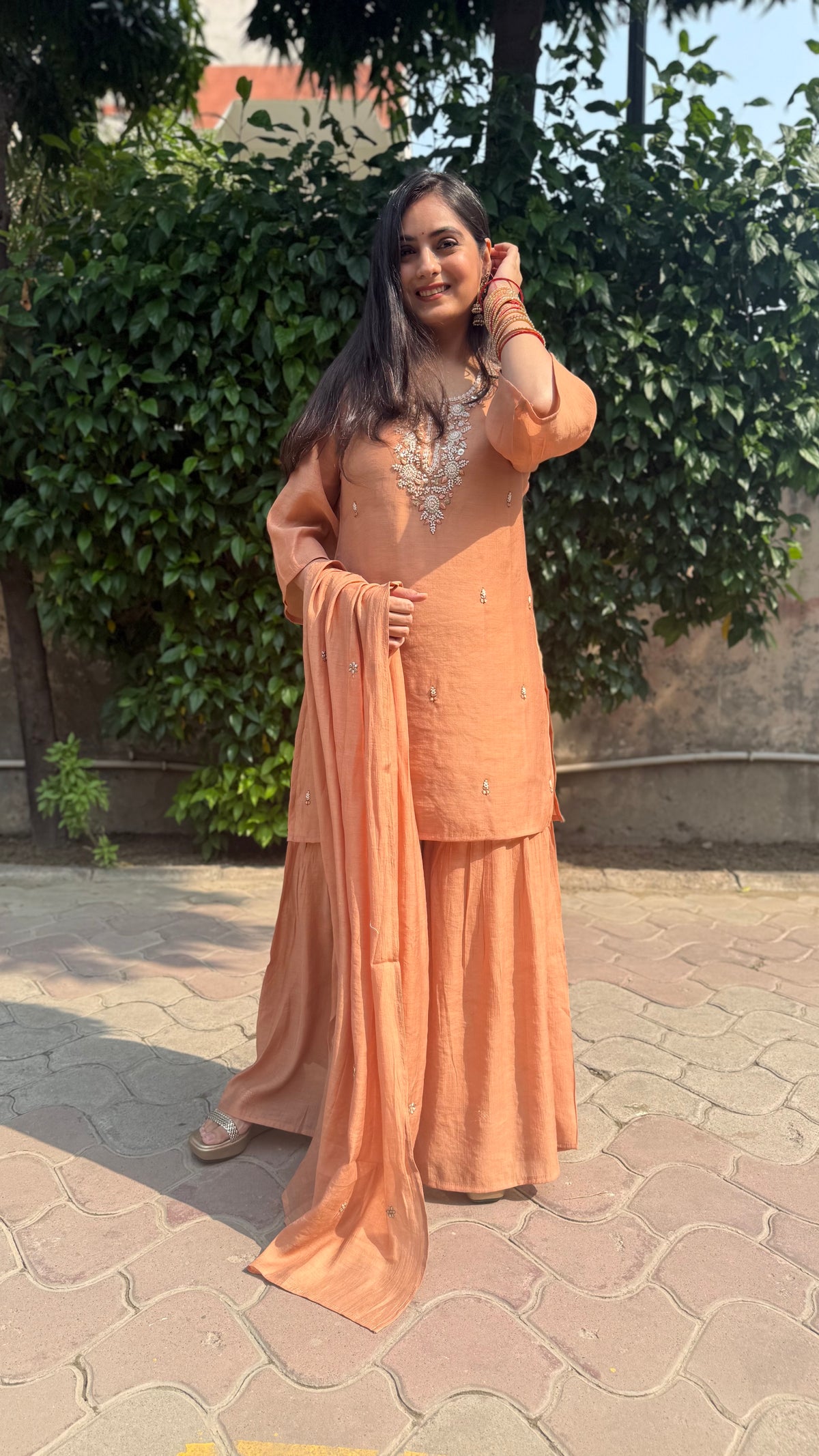 Avika Brown Embroidered Sharara Set