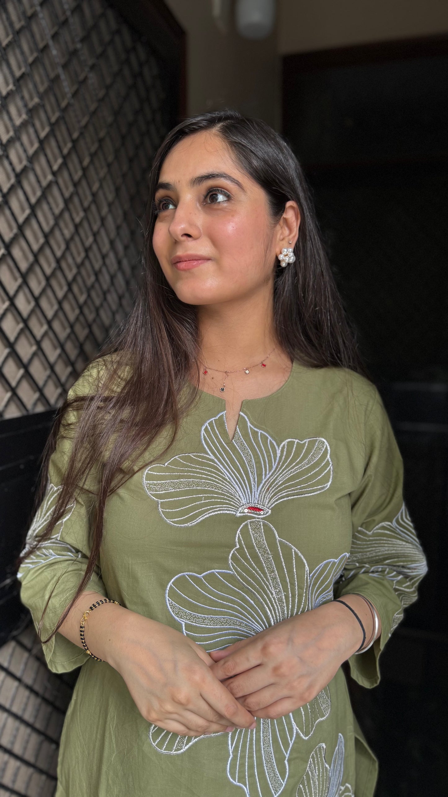 Naina Olive Green Embroidered Coord Set