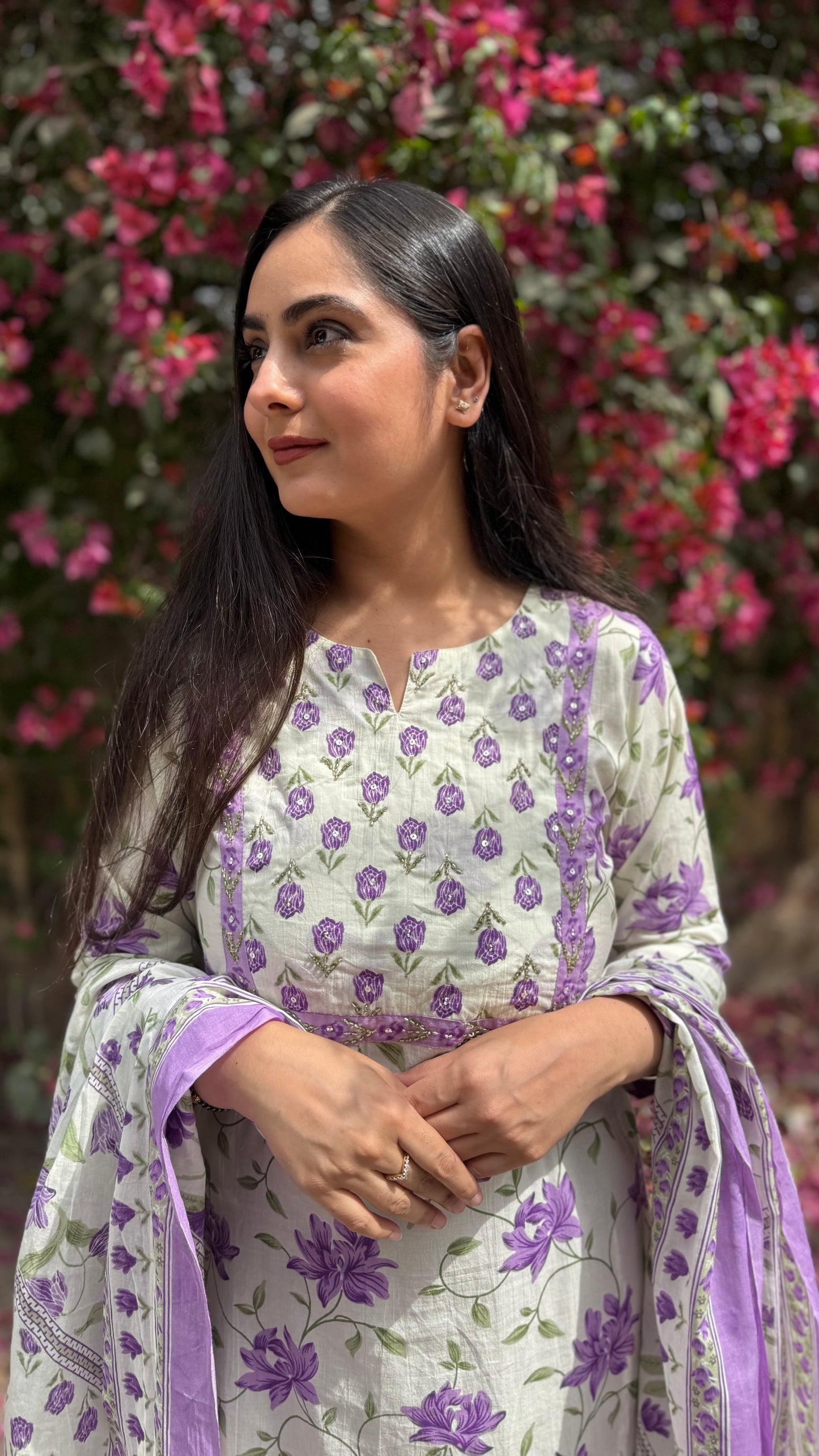 Anushka White Purple Suit