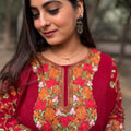 Ayesha Cherry Red Phiran Embroidered Top