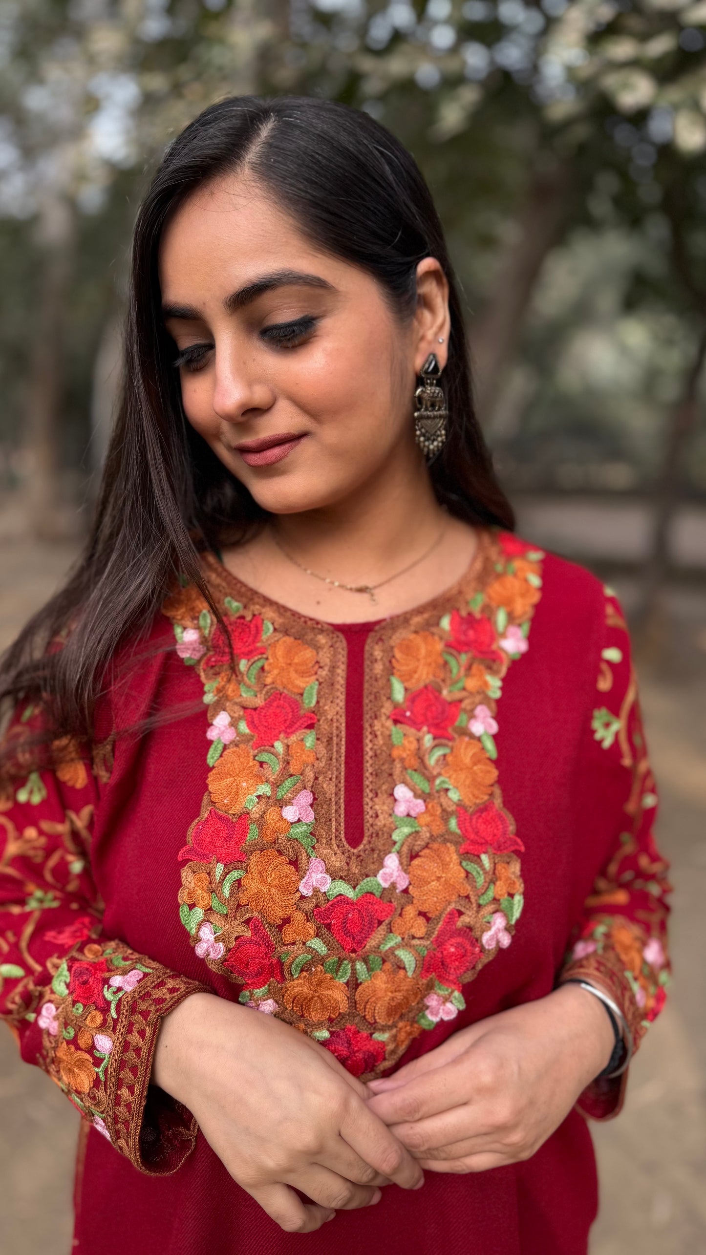 Ayesha Cherry Red Phiran Embroidered Top