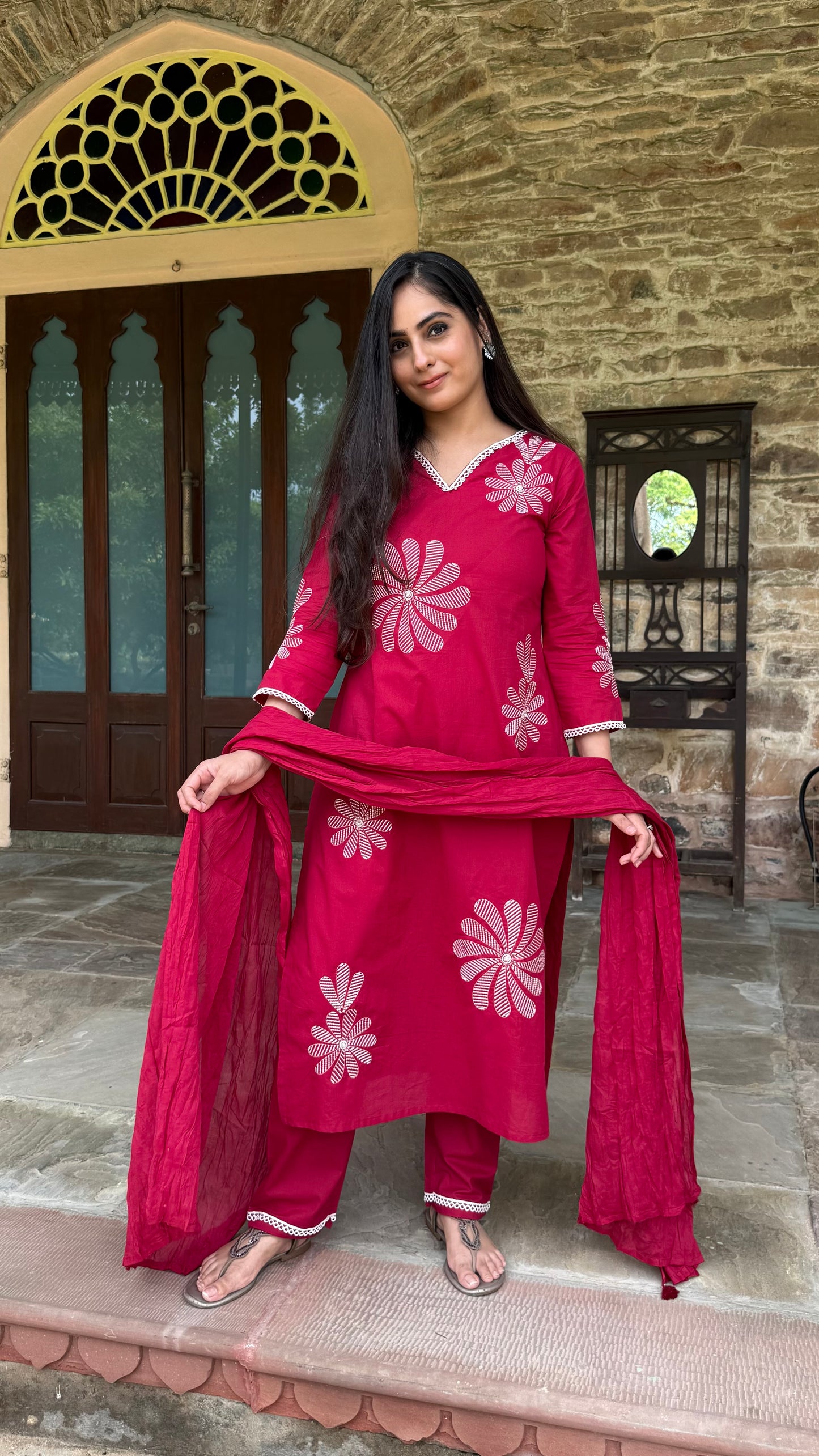 Ruby Floral Embroidered Suit Set