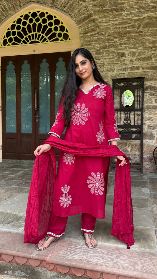 Ruby Floral Embroidered Suit Set