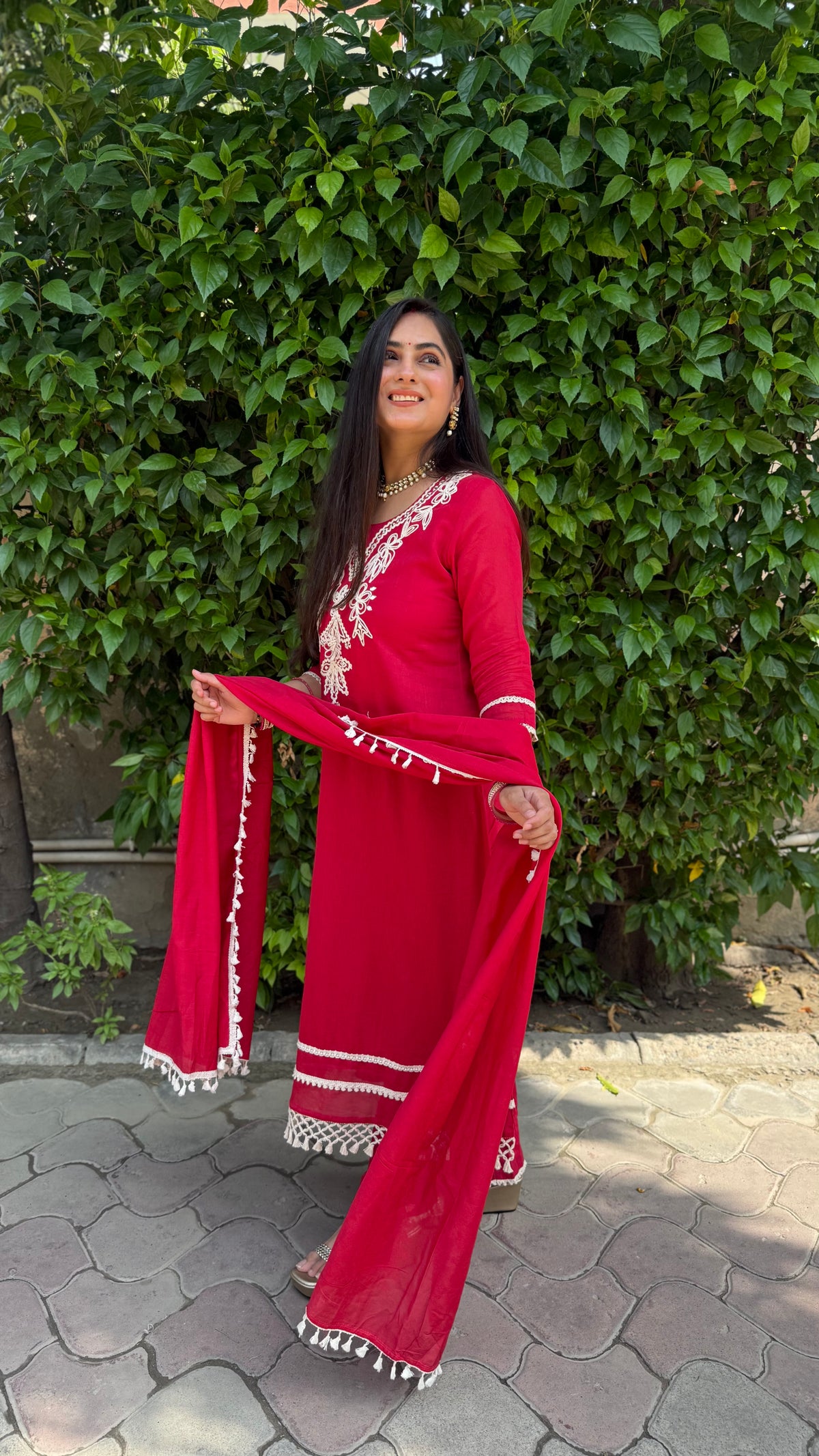 Tara Red Embroidered Suit