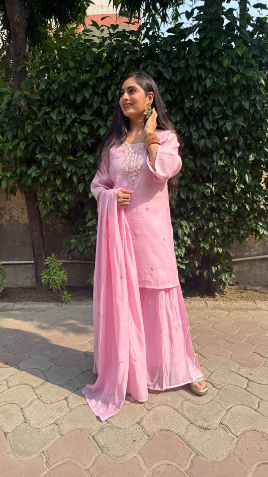 Avika Pink Embroidered Sharara Set