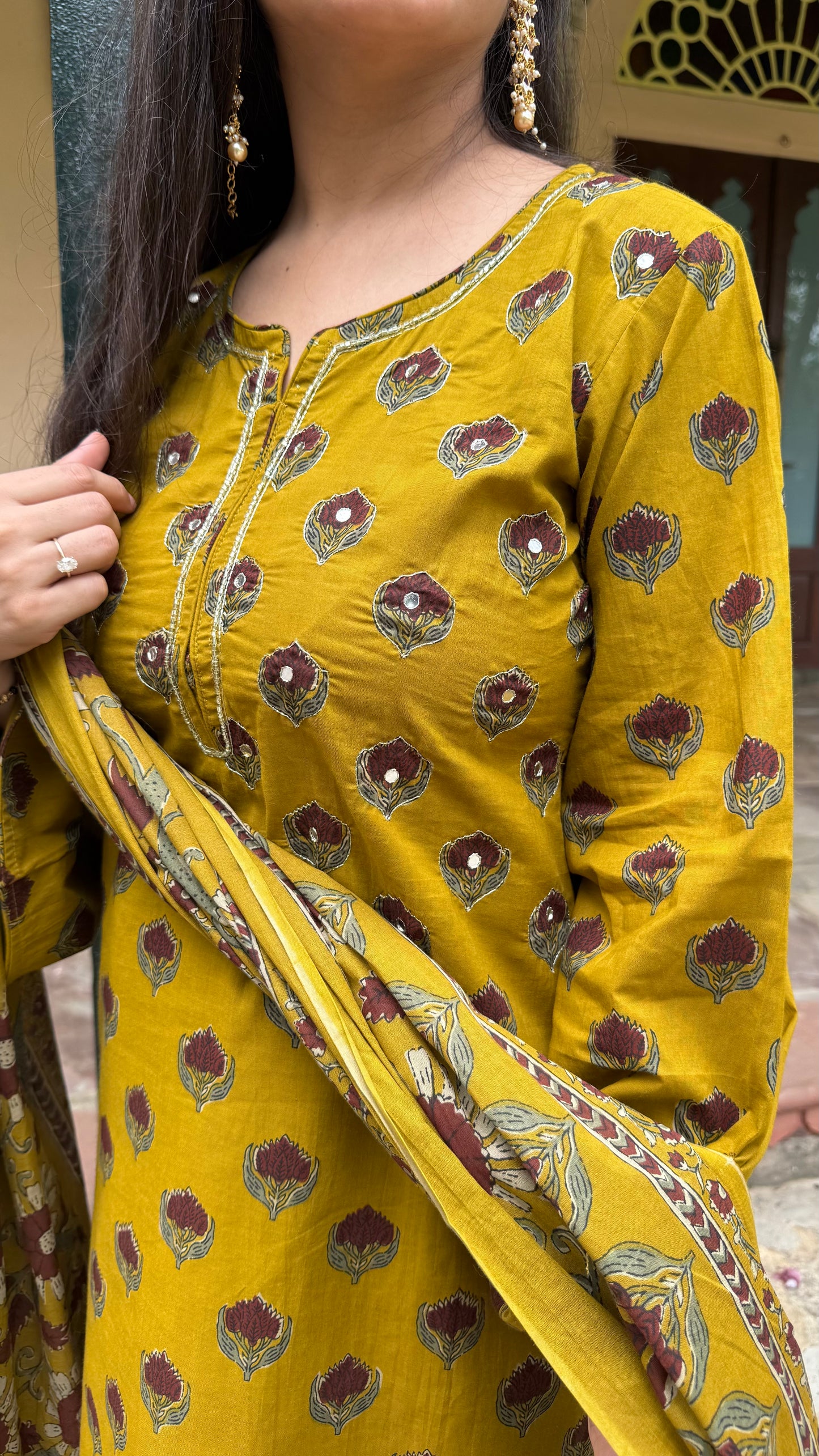 Earthy Mustard Floral Farshi Suit