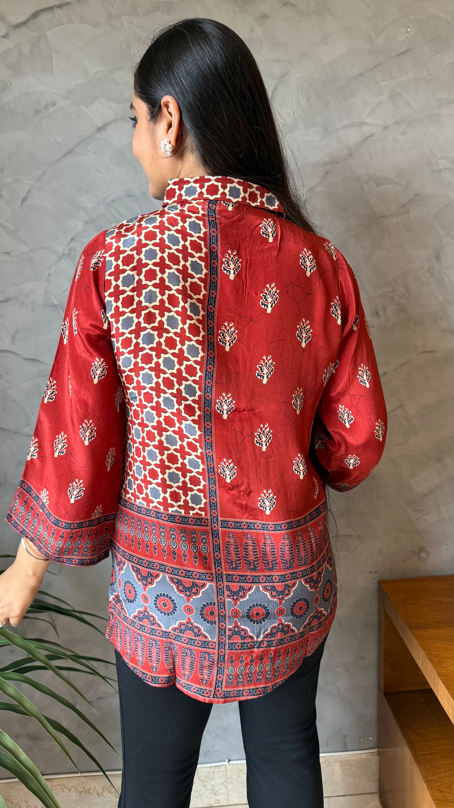 Rustic Maroon Button-Down Top