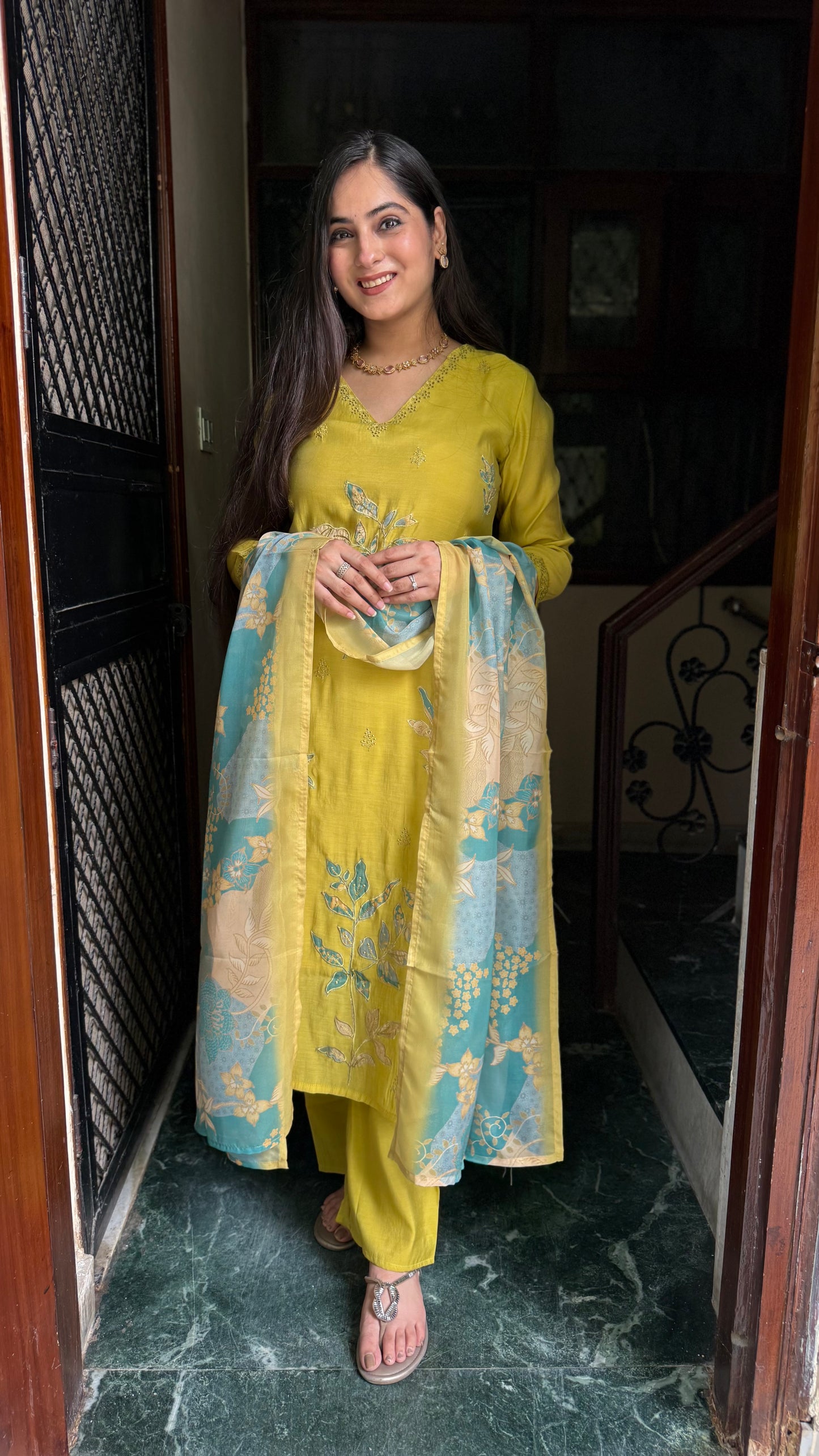 Meera Mustard Mul Chanderi Suit