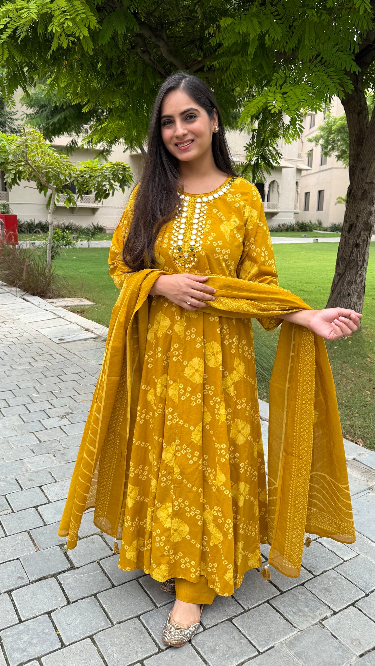 Kavya Mustard Shibori Anarkali Suit