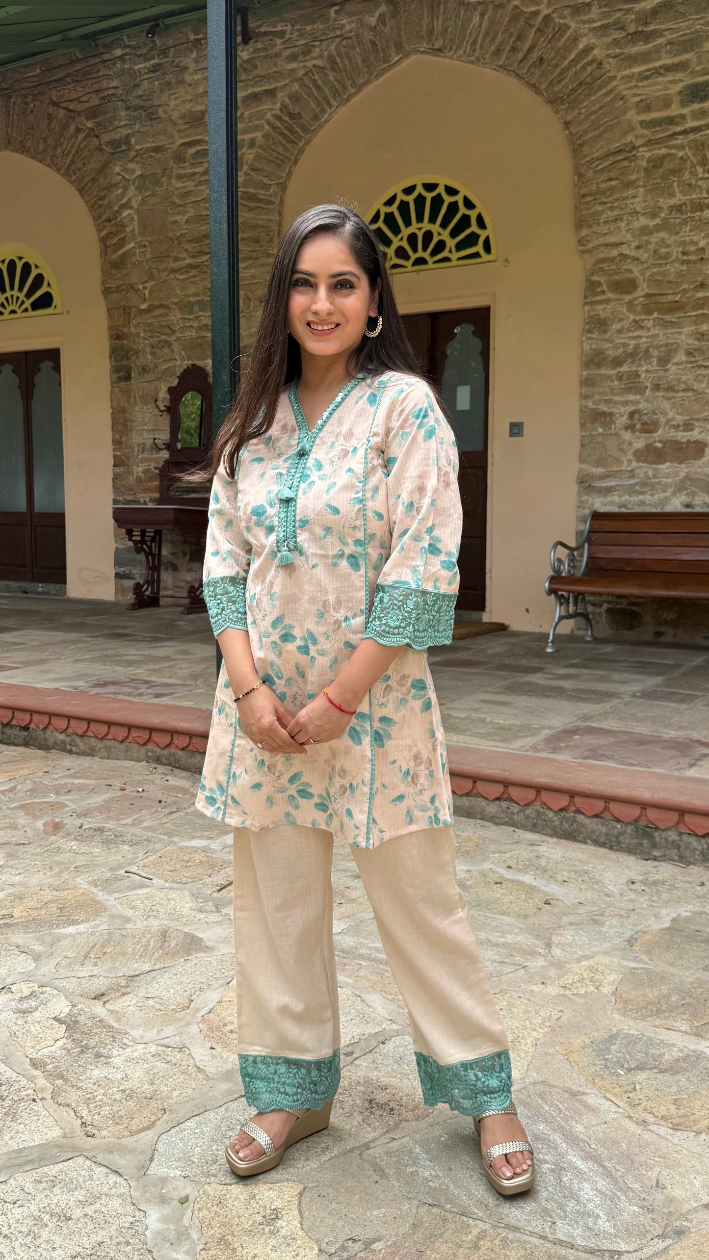 Roohani Teal Coral Co-ord Set