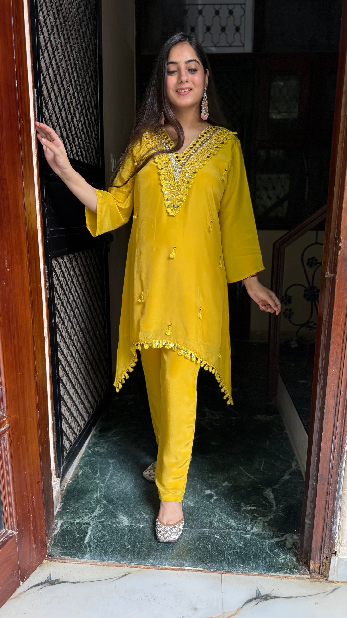 Jyoti Yellow Hand Embroidered Coord Set