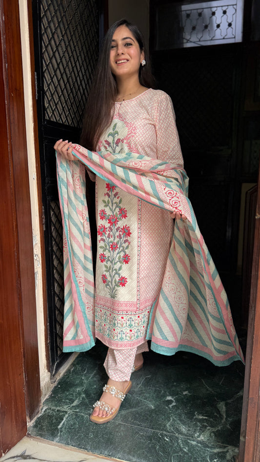 Fiza Cream Pink Printed Suit