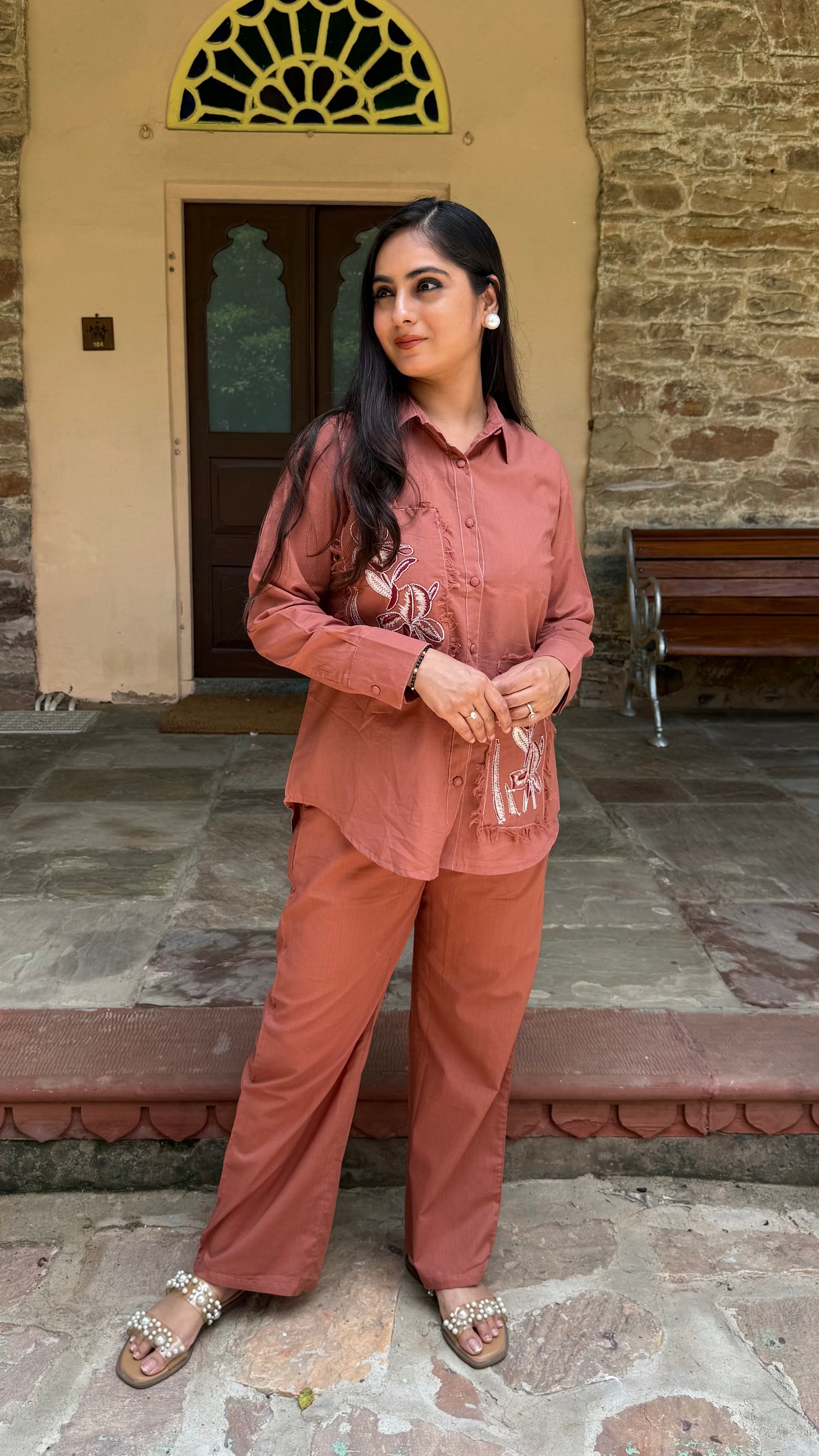 Neha Rust Embroidered Coord Set