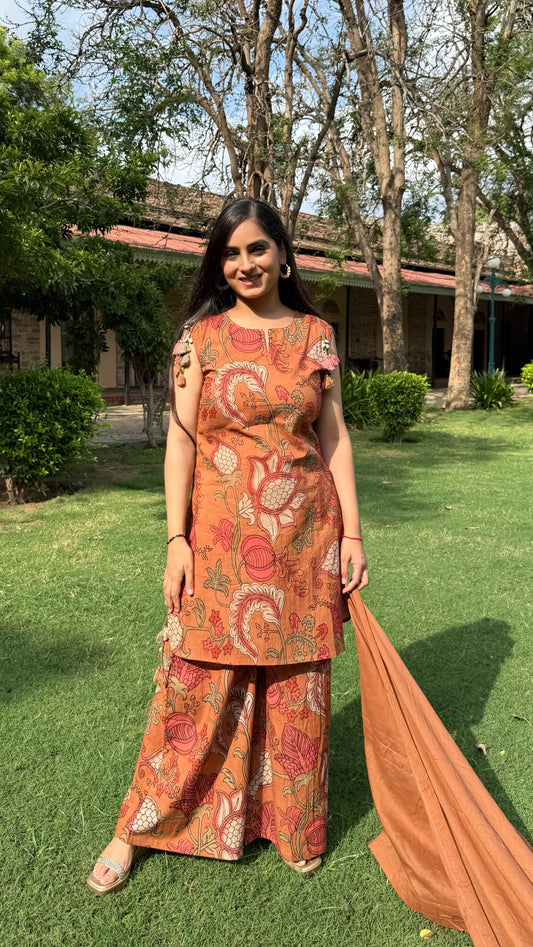 Rust Floral Kalamkari Suit Set