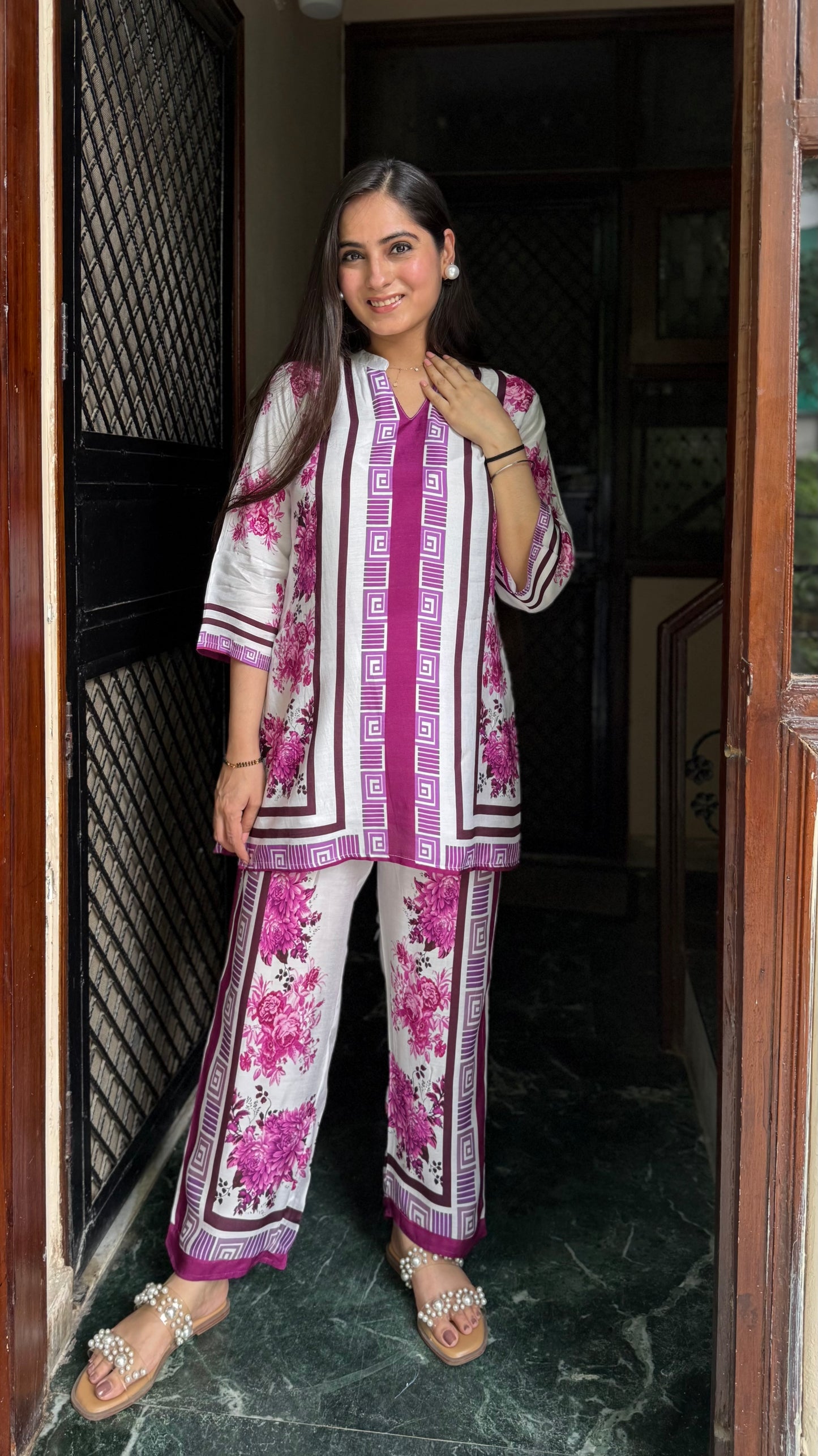 Shivani White Wine Muslin Coord Set