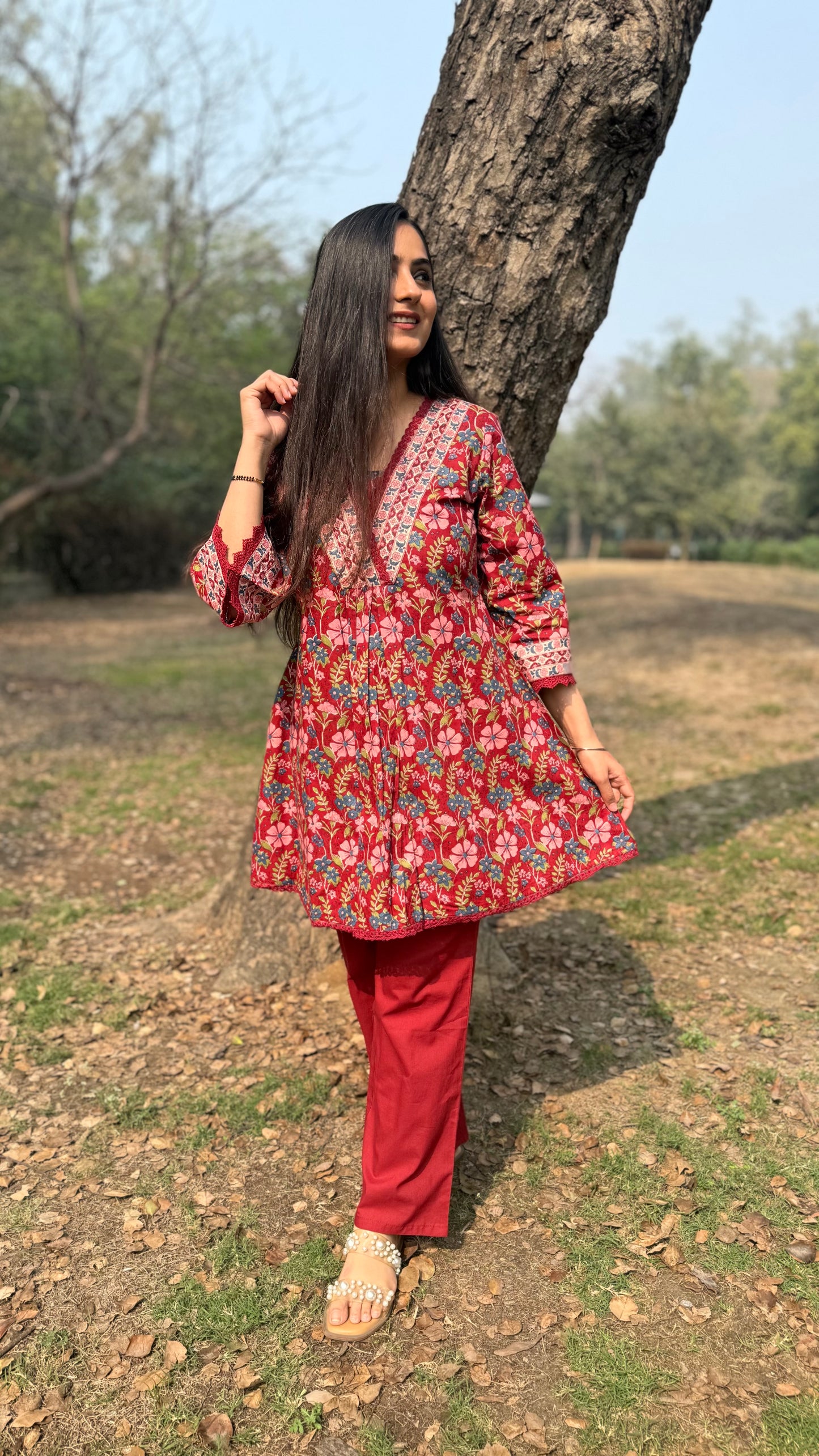 Avni Maroon A-Line Coord Set