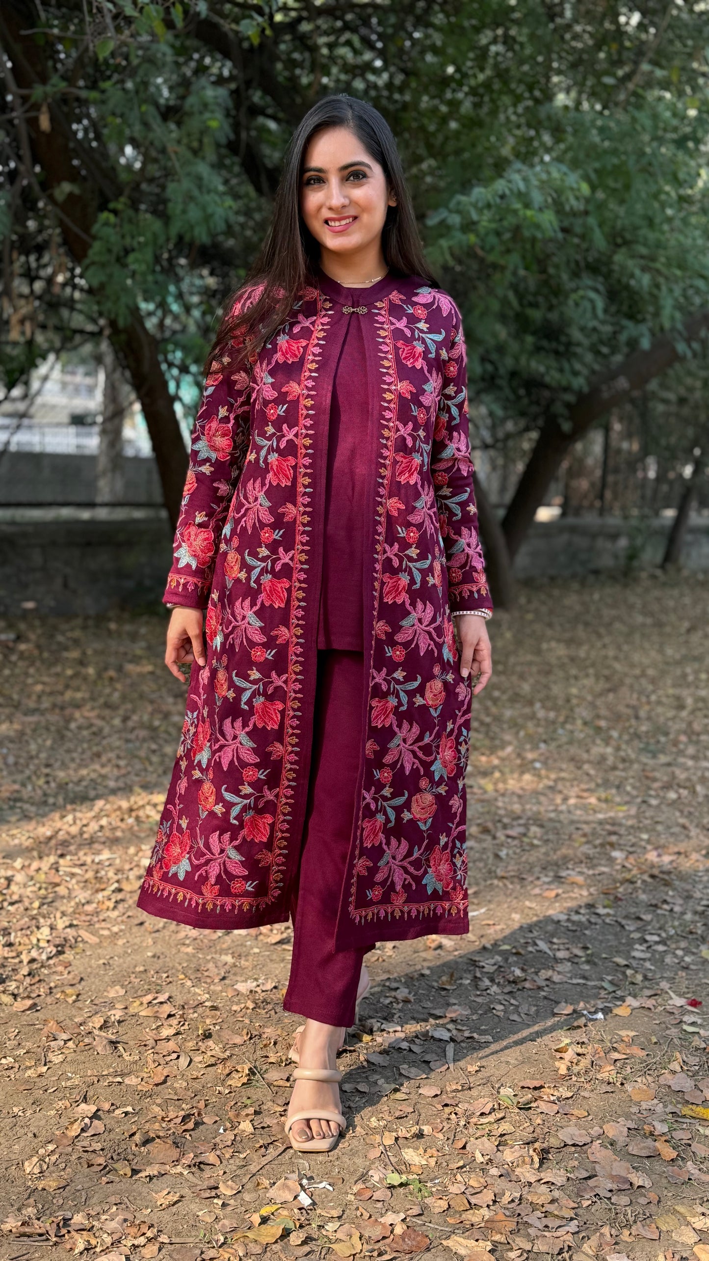 Diksha Wine Jacket Set