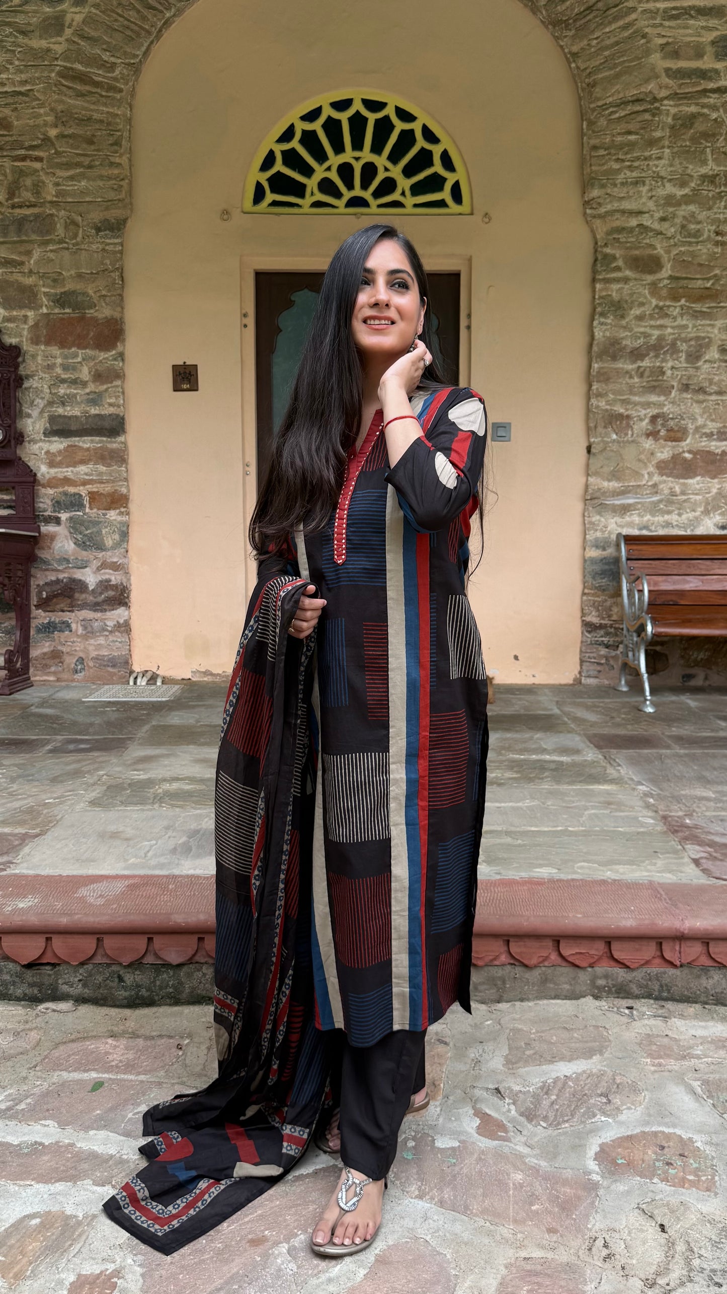 Anya Black Geometric Print Suit