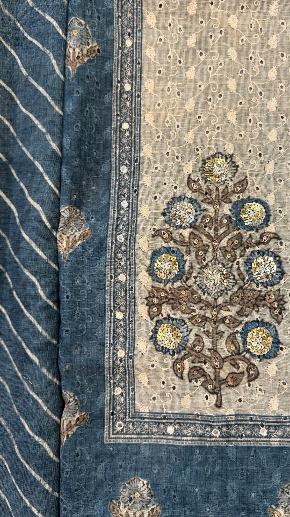 Zara Teal Schiffli Unstitched Suit
