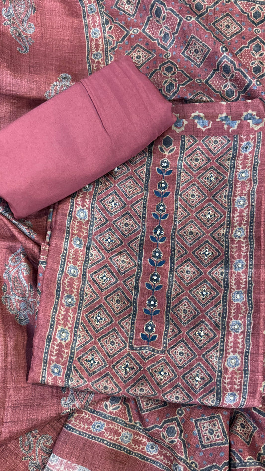 Noor Pink Ajrakh Print Unstitched Suit