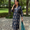 Ikkat Blue Wrap-Style Suit Set